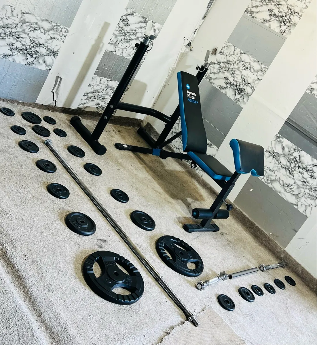 CAST IRON WEIGHTS ADJUSTABLE RACK BENCH BAR - Image 1