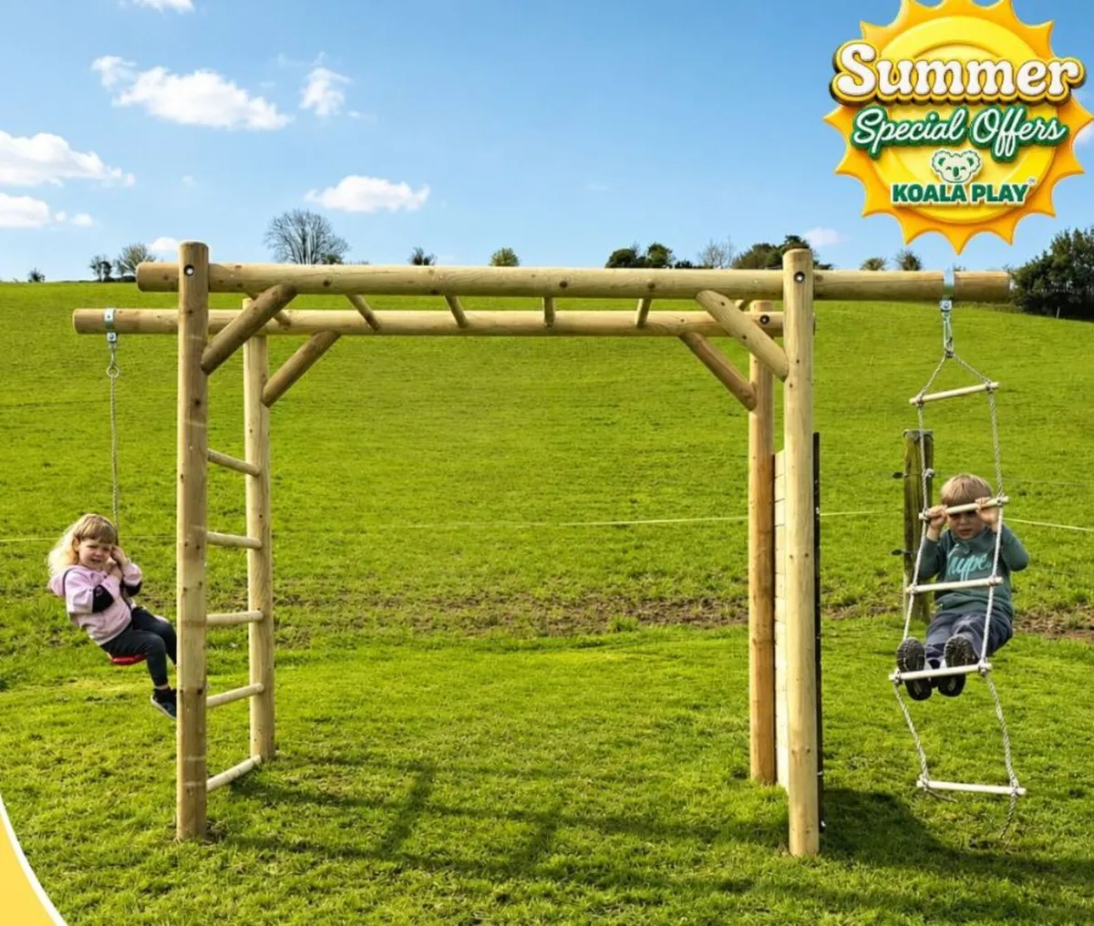 Rocco Compact Wooden Monkey Bars, Swing & Climbing - Image 1