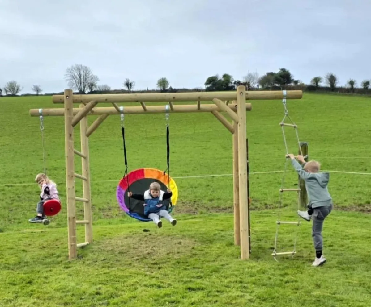 Rocco Compact Wooden Monkey Bars, Swing & Climbing - Image 2