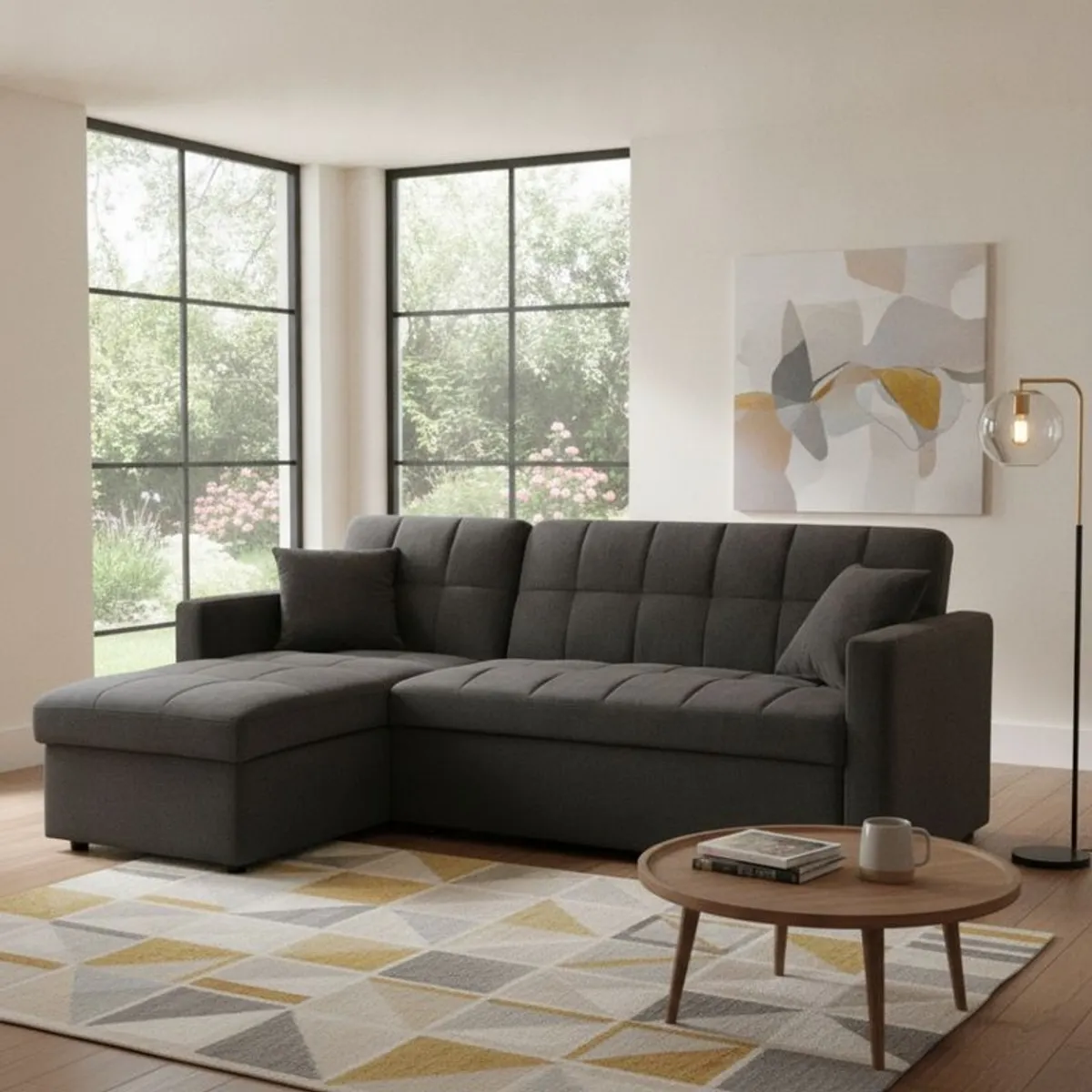 Kris Black Sofa Bed, Reversible Chaise & Storage - Image 1