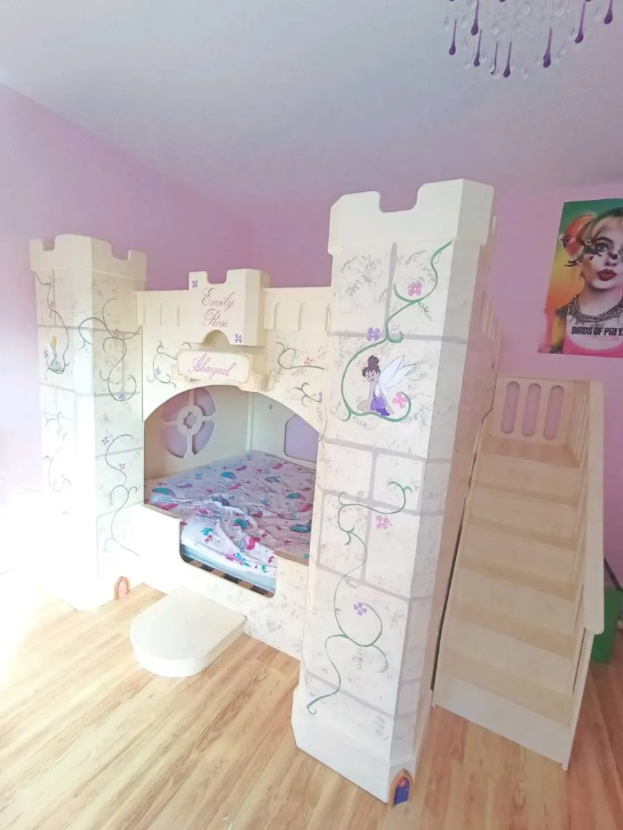 Castle-Themed Double Bunk Bed with Separate Stairs - Image 1