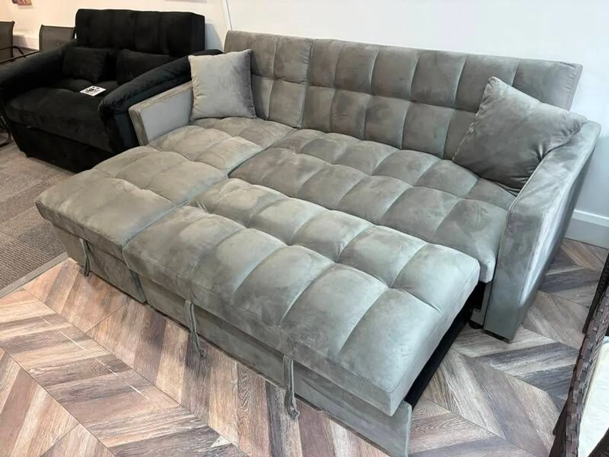 Kris Grey Velvet Sofa Bed, Reversible Chaise & Storage - Image 3