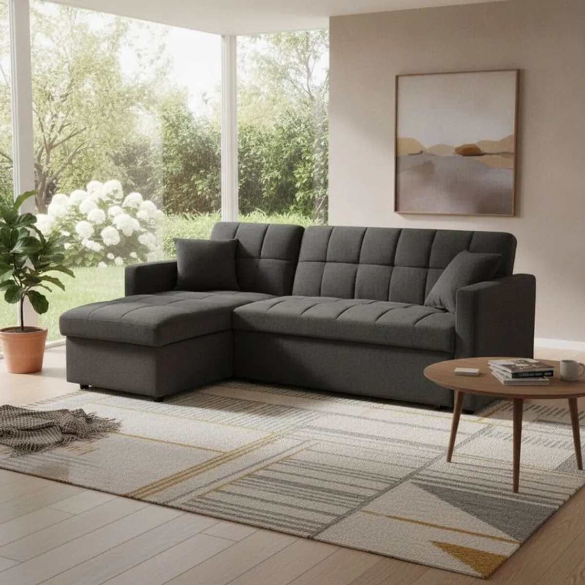 Kris Black Sofa Bed, Reversible Chaise & Storage - Image 1