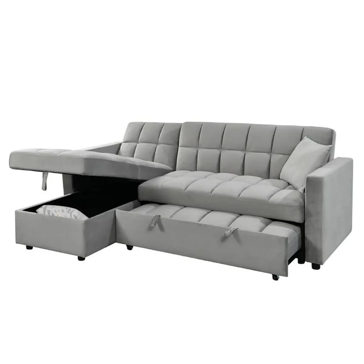 Kris Grey Velvet Sofa Bed, Reversible Chaise & Storage - Image 4