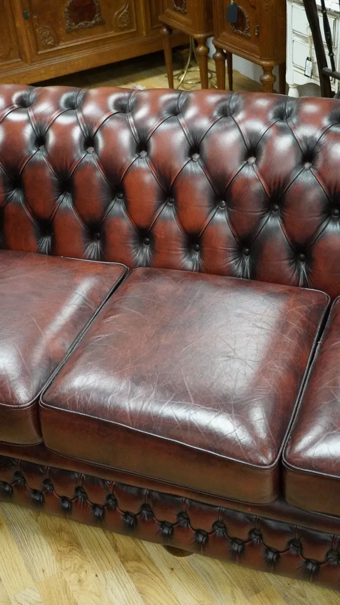 Oxblood Leather Chesterfield Three-Seater Sofa - Image 4