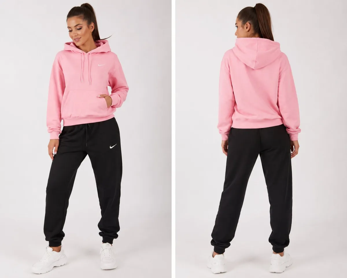 Nike Women's Pink Hoodie & Black Joggers Tracksuit