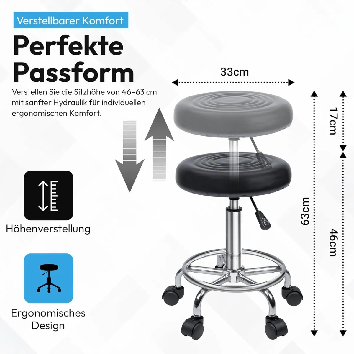 Rolling Work Stool Ergonomic Adjustable Seat - Image 2