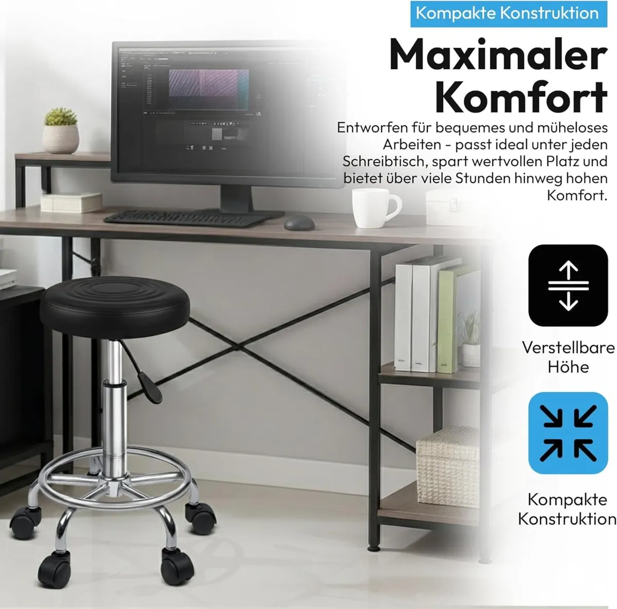 Rolling Work Stool Ergonomic Adjustable Seat - Image 3