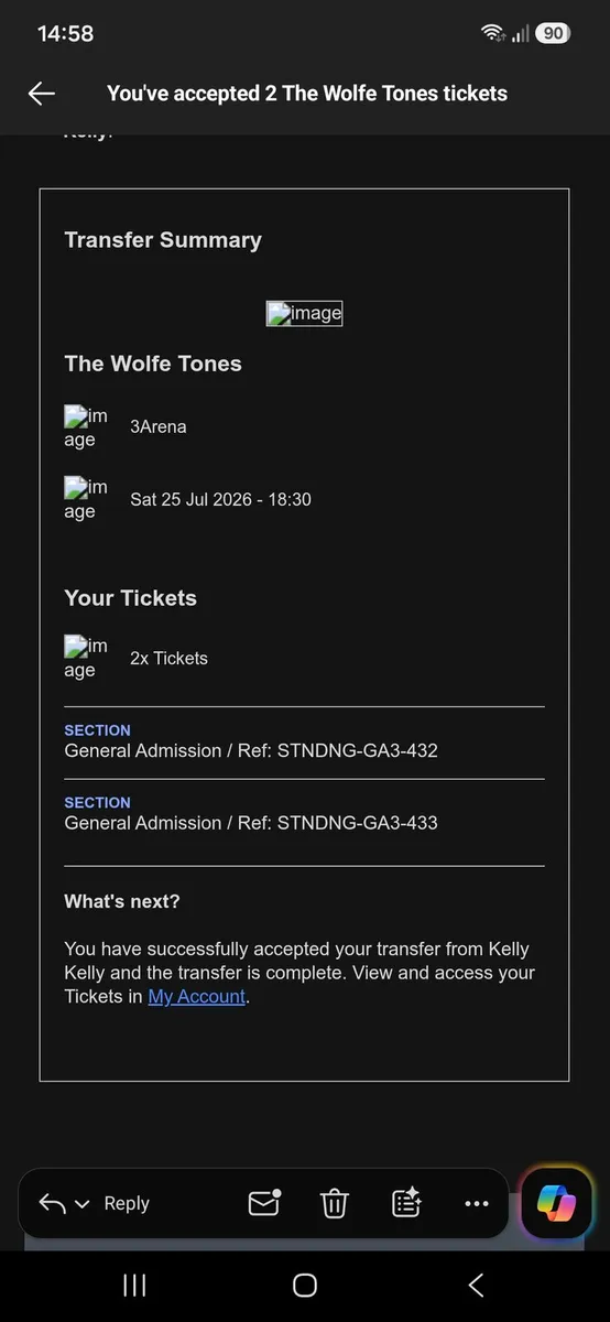 2 x Wolfe Tone standing tickets, Aug 25th
