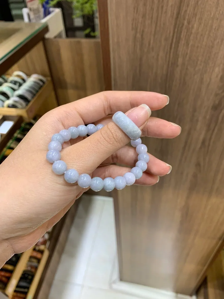 Grade A Natural Burma Jadeite Bead Bracelet & Ring - Image 2
