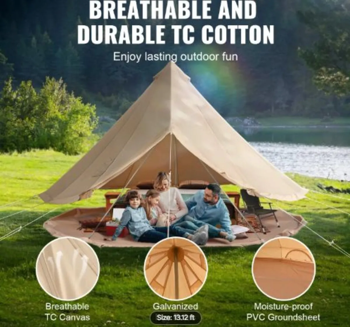 Canvas Bell Tent, 4 Seasons 4 m/13.12 ft Yurt Tent - Image 2