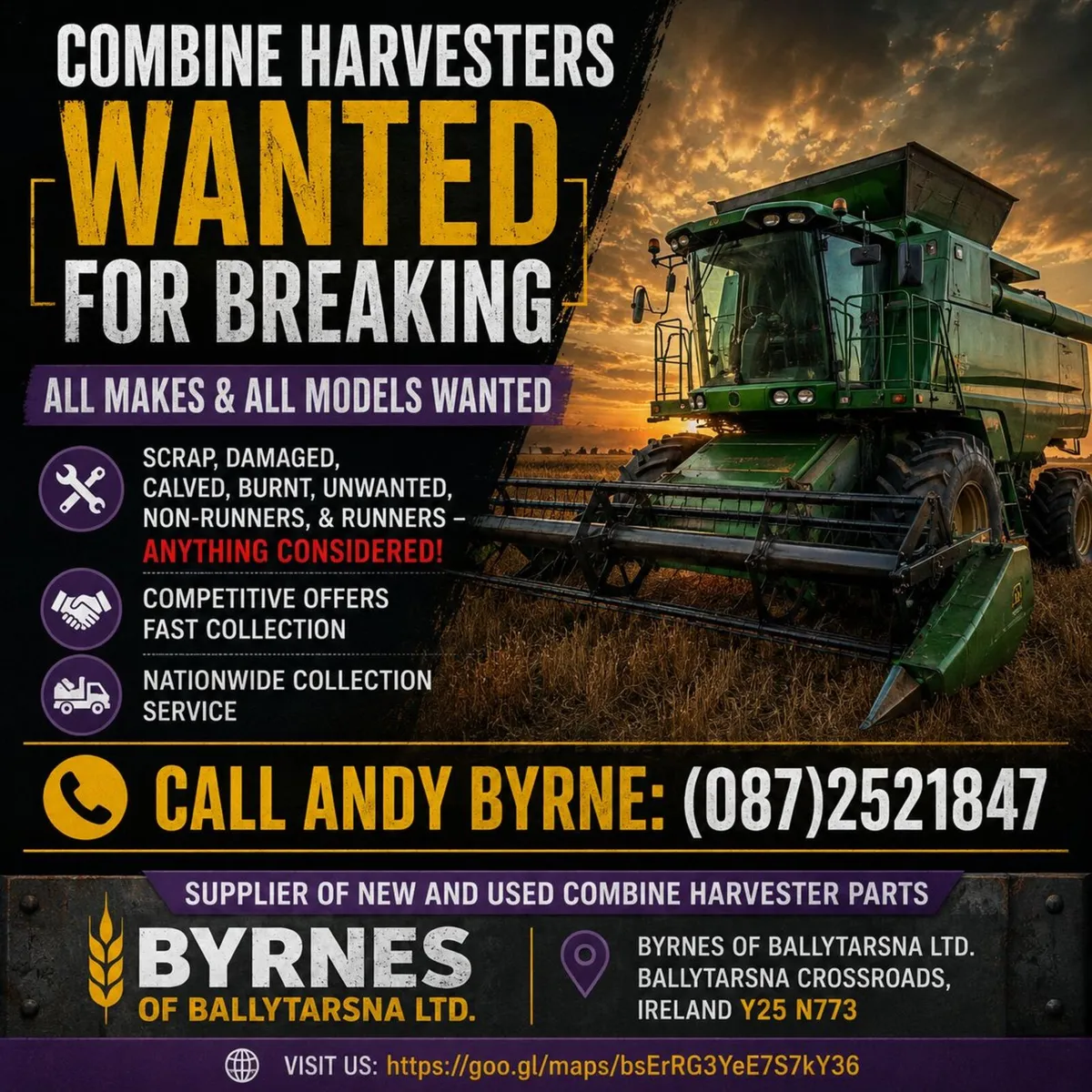 COMBINE HARVESTERS WANTED FOR BREAKING - Image 1