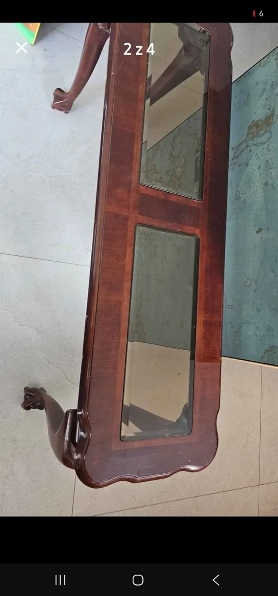 Vintage Mahogany Chippendale Glass Top Console Sof - Image 2