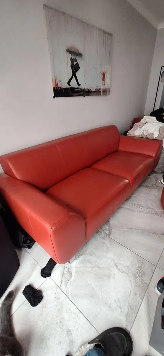 Sofa suite 3 & 1 red leather - Image 2