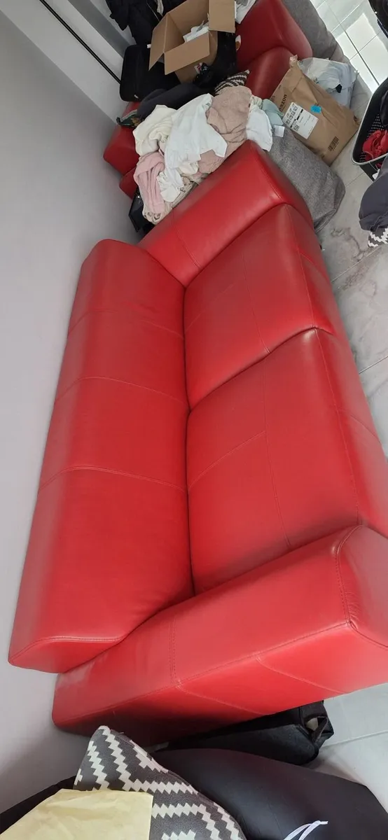 Sofa suite 3 & 1 red leather - Image 3