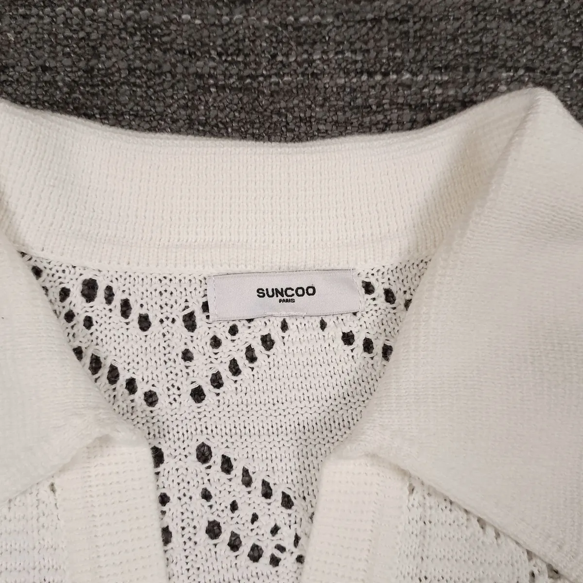 Suncoo White Crochet Knit Polo Top 12UK/40EU - Image 3