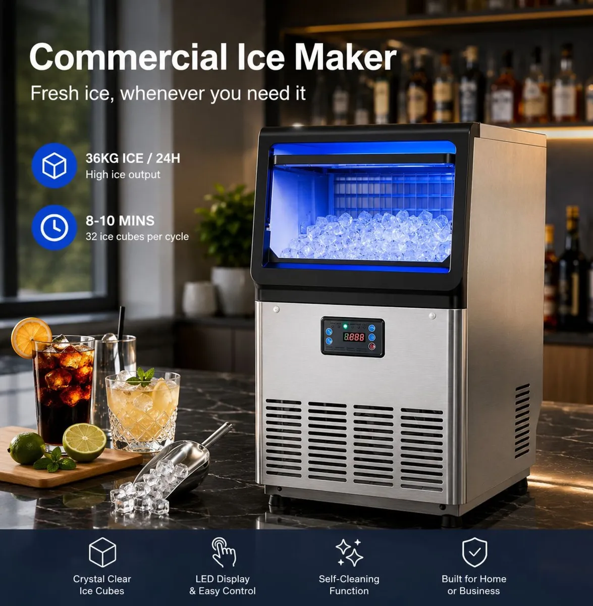 Commercial Ice Maker Machine 36kg 24 Hour Stainles - Image 1