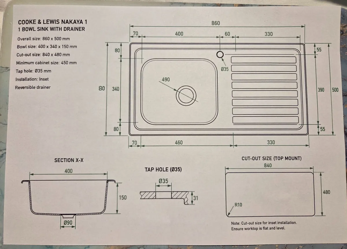New Stainless steel 1 Bowl Sink - Image 2