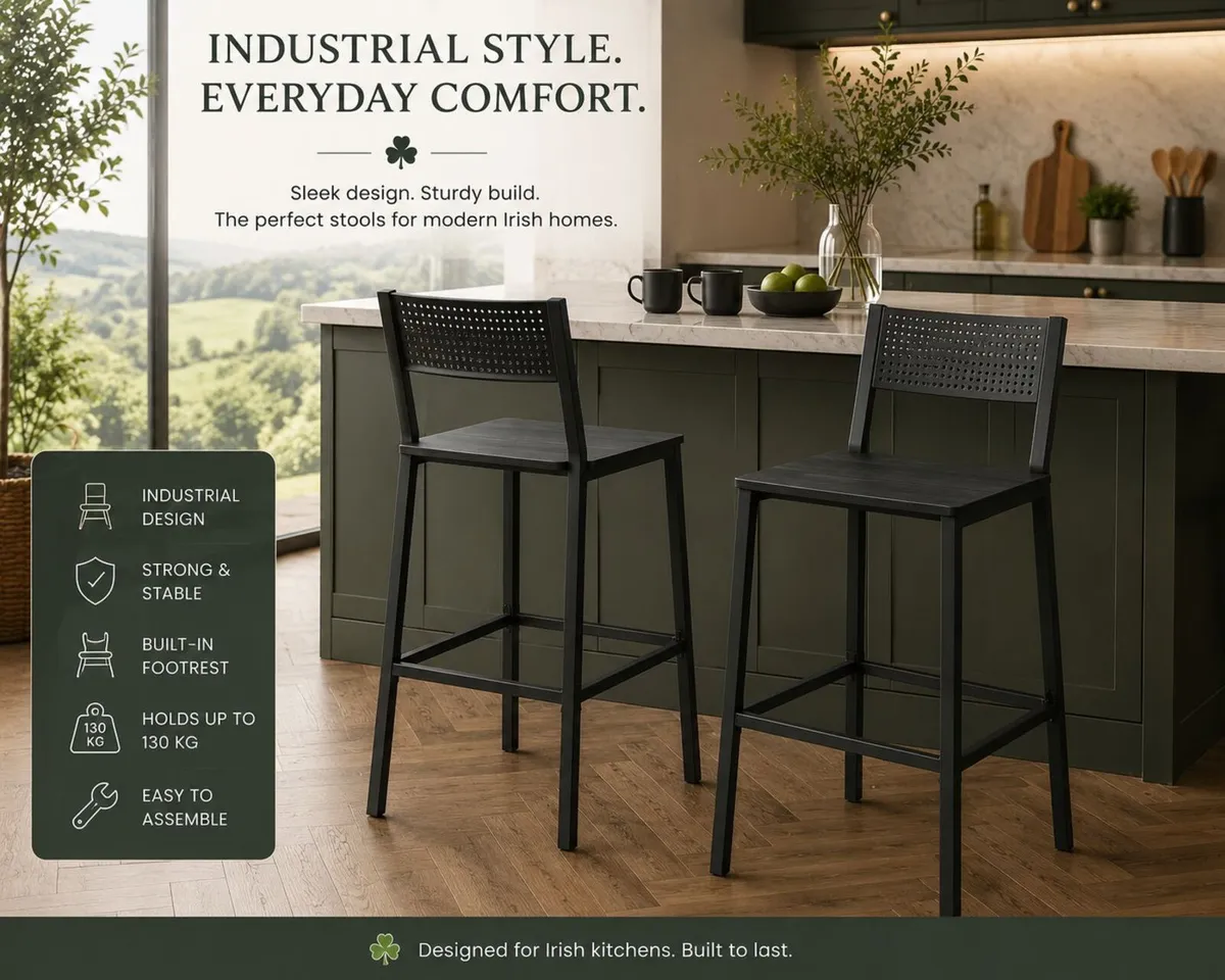 Set of 2 Industrial Black or Brown Bar Stools - Image 1