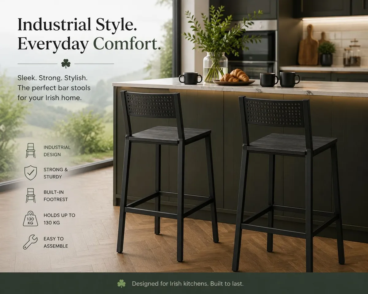 Set of 2 Industrial Black or Brown Bar Stools - Image 2