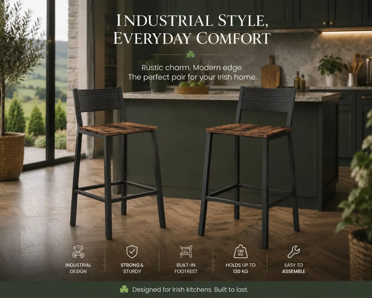 Set of 2 Industrial Black or Brown Bar Stools - Image 3