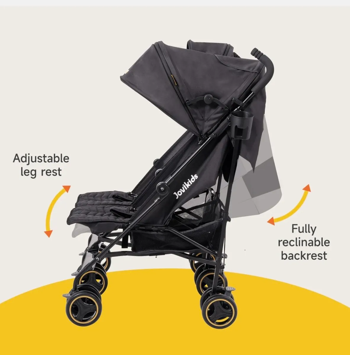 Jovikids Ezra Lightweight Baby Stroller Black Twin - Image 3