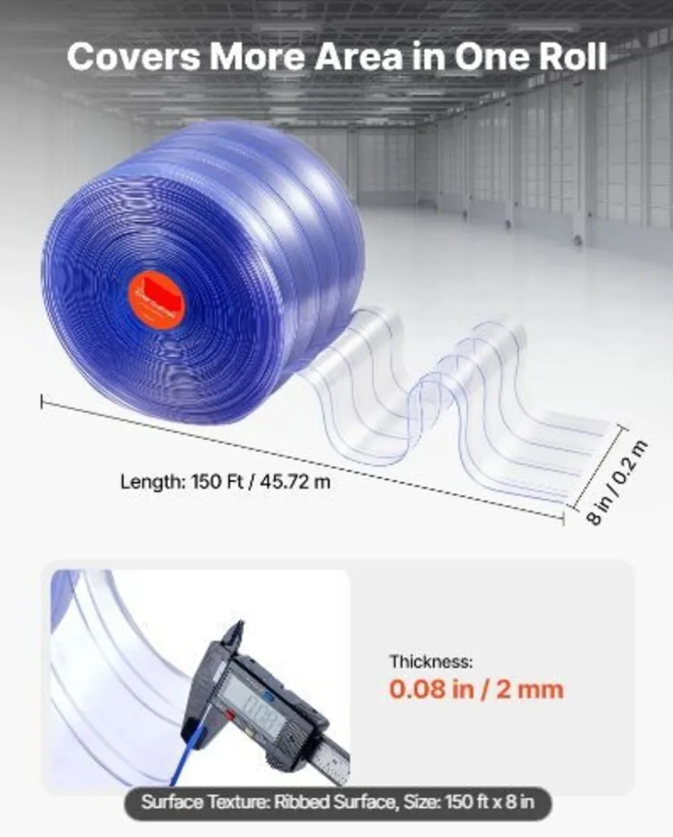 Clear PVC Strip Curtain, 45.7 m Length x 20 cm - Image 2