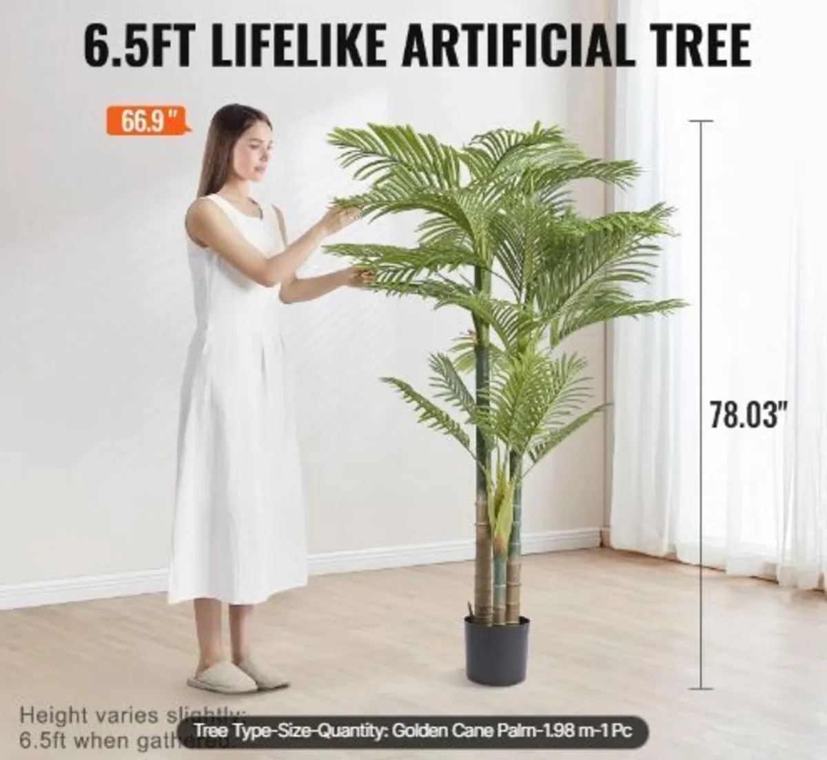 Artificial Gold Cane Palm Tree, 2m Tall - Image 2