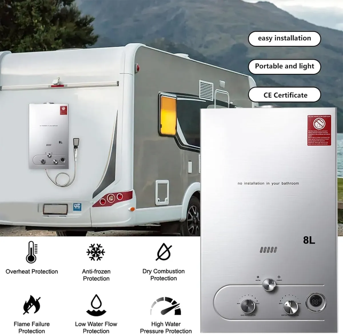 8LPf Propane Gas Tankless Instant Water Heater - Image 3