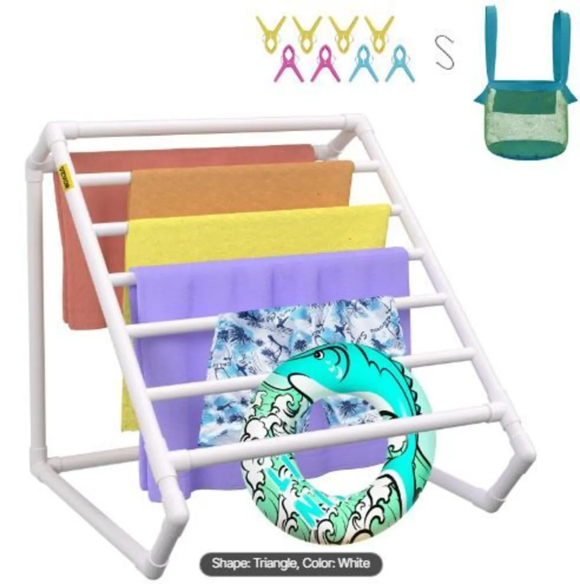 Pool Towel Rack, 8 Bar, White - Image 1