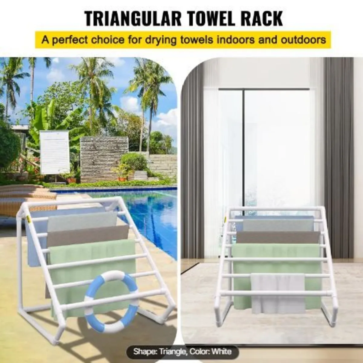 Pool Towel Rack, 8 Bar, White - Image 2