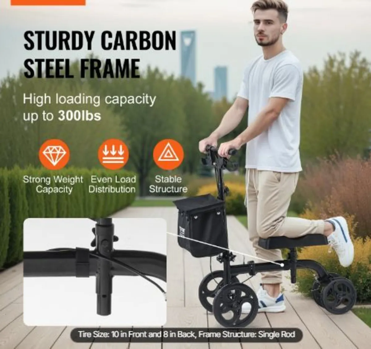 Folding Knee Scooter, Carbon Steel - Image 3