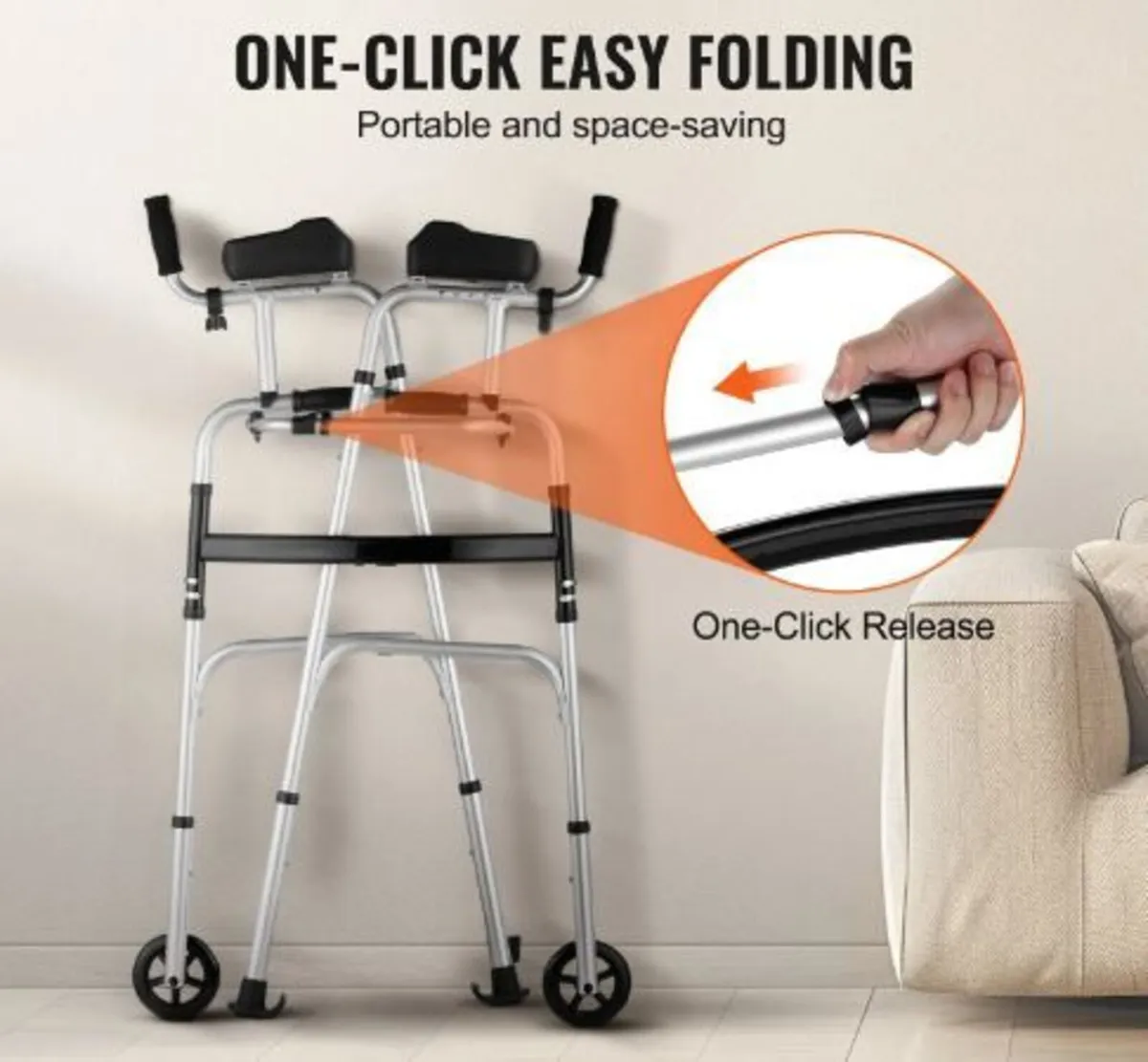 2 in 1 Folding Walker & Removable Armrests - Image 2