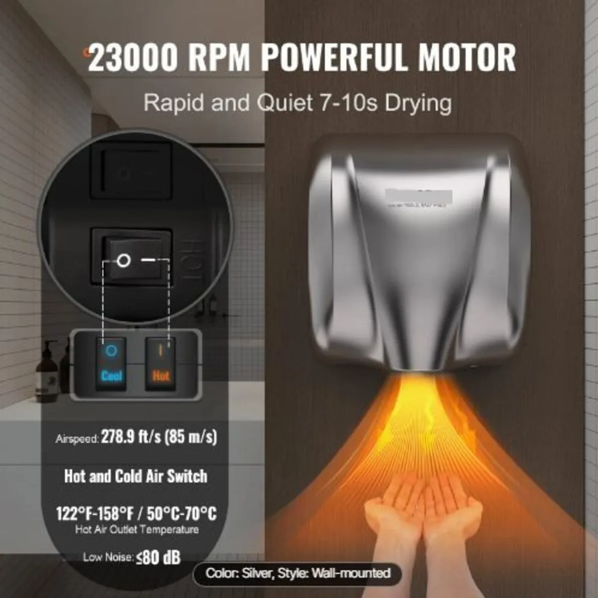 Heavy Duty Commercial Hand Dryer, 1800W - Image 4