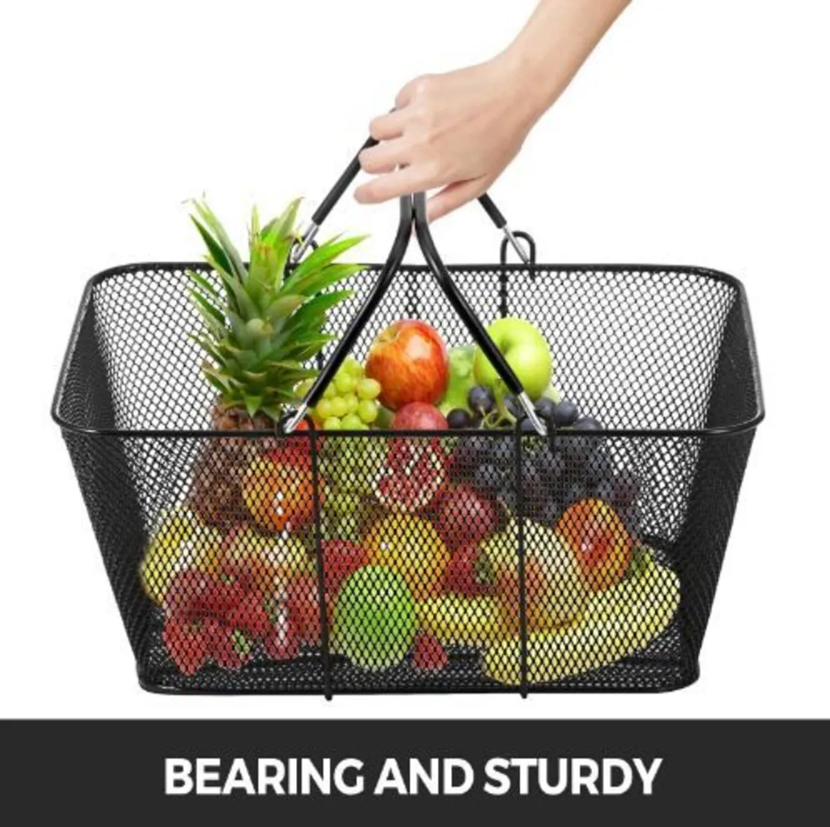 Shopping Baskets with Handles, 12PCS, Black - Image 2