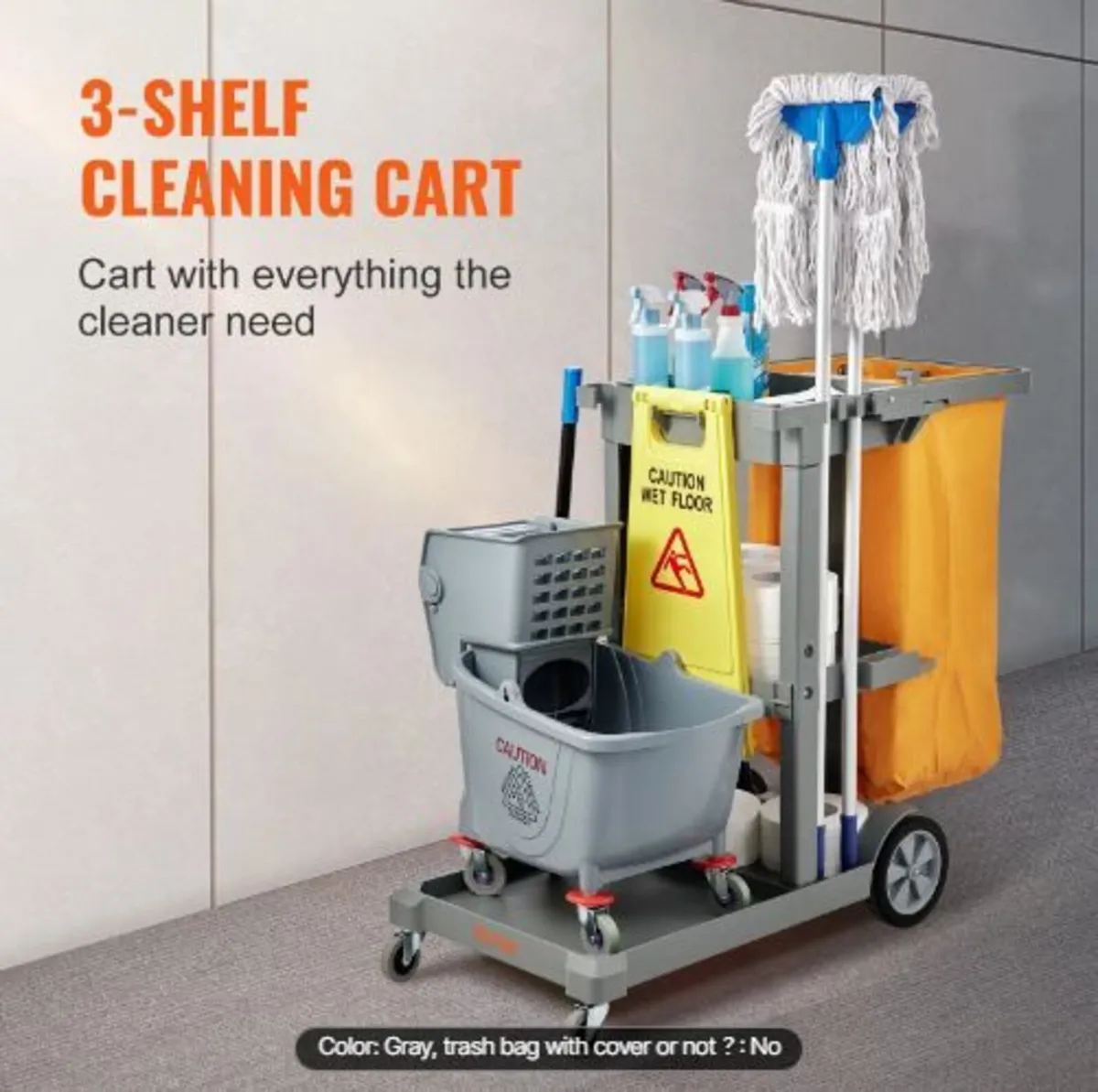 Cleaning Cart, 3-Shelf Commercial - Image 3