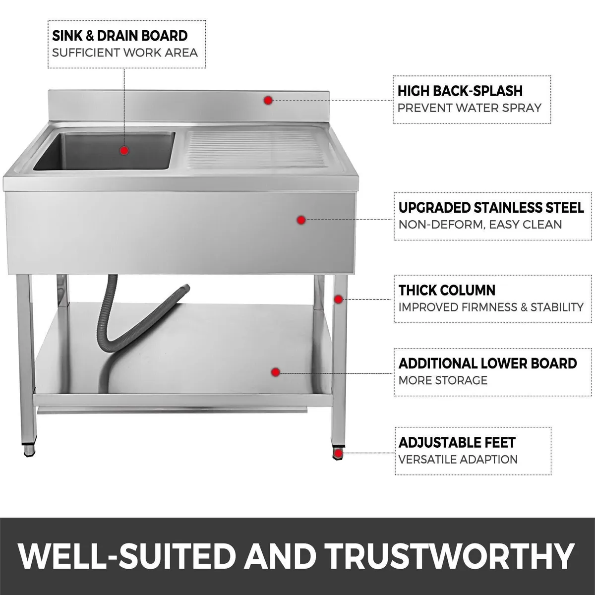 Professional Sink 39.5 inch Stainless Steel Deep - Image 3