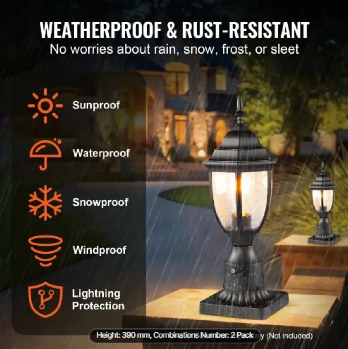 2 Pack Dusk to Dawn Outdoor Post Light - Image 4