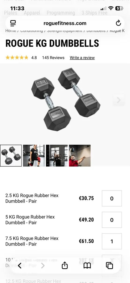 Rogue Hex dumbells 7.5kg - Image 2