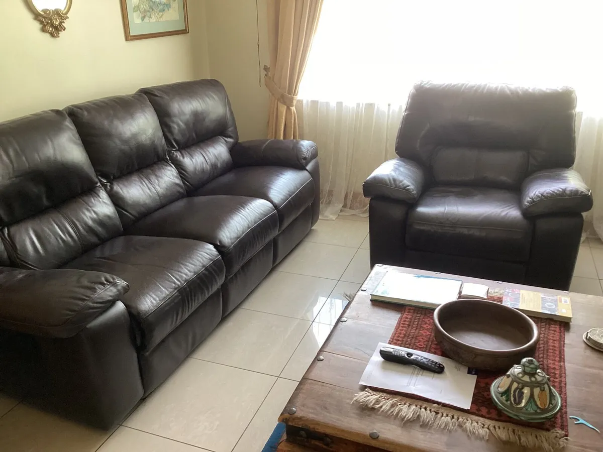 Faux leather sofa and armchair - Image 2