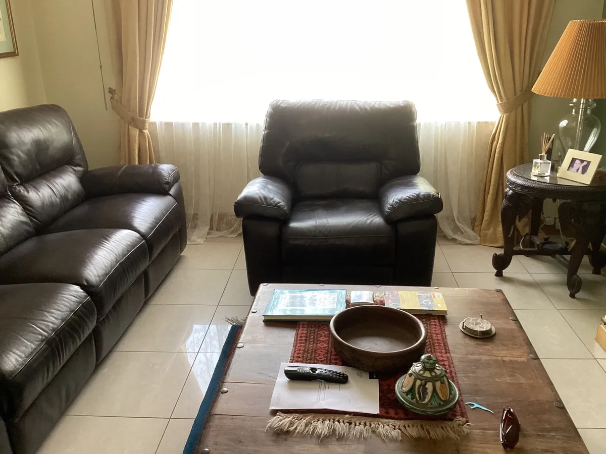 Faux leather sofa and armchair - Image 4