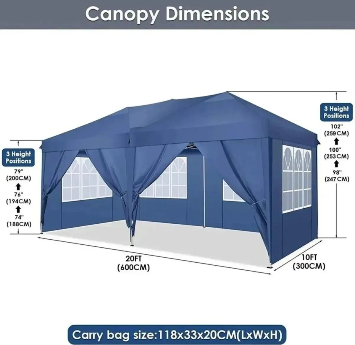 Pop-Up Gazebo 3x6m Waterproof Tent with 4 Panels - Image 1