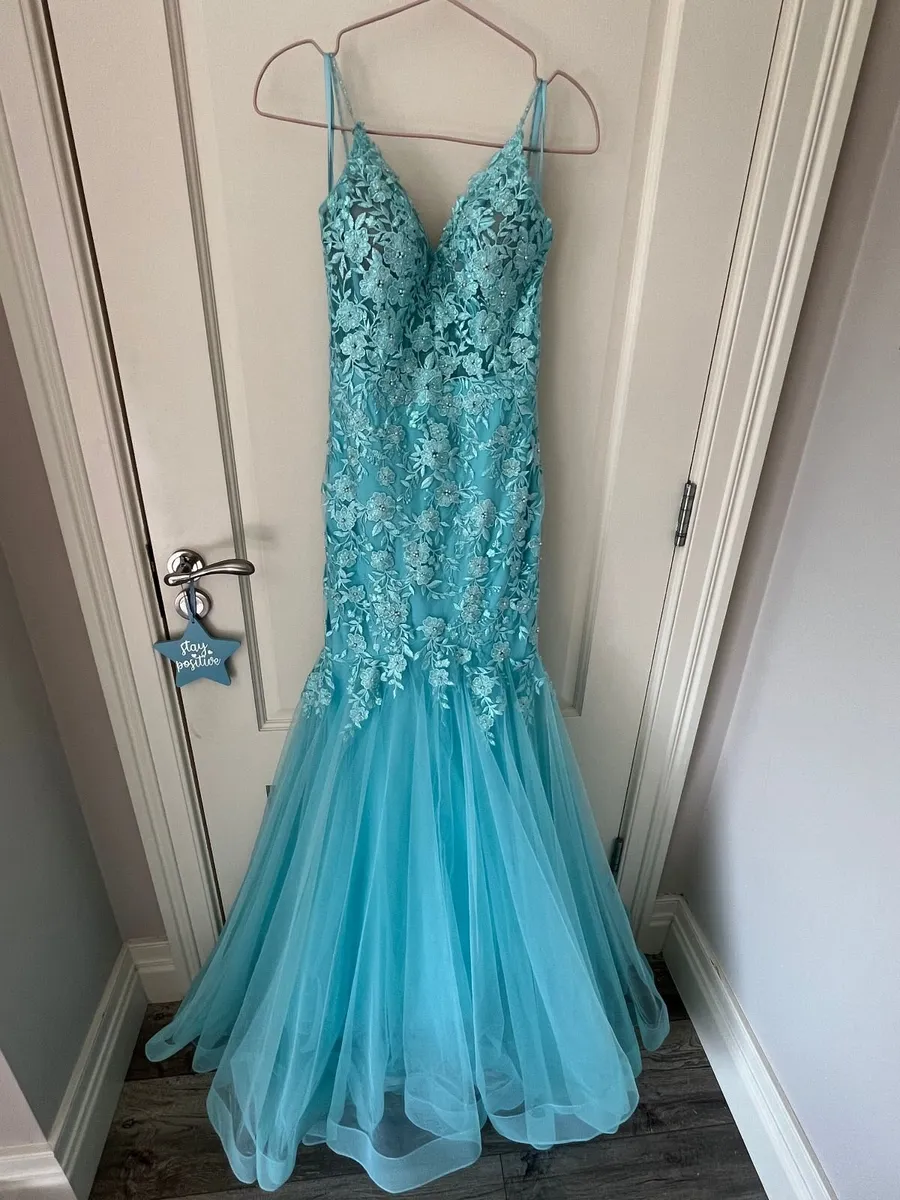 Teal blue Debs dress (size 6-8)--worn only once - Image 2
