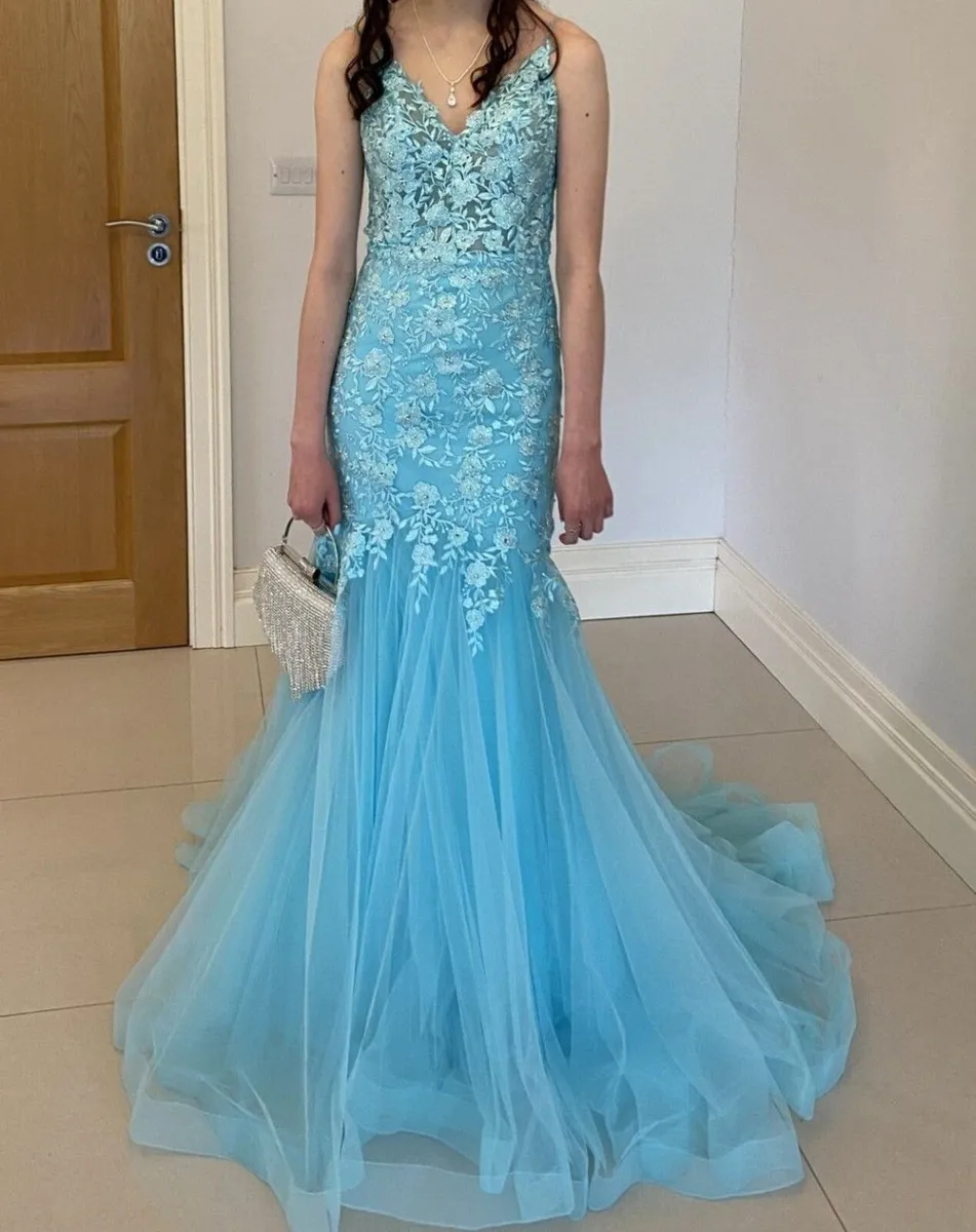 Teal blue Debs dress (size 6-8)--worn only once - Image 1