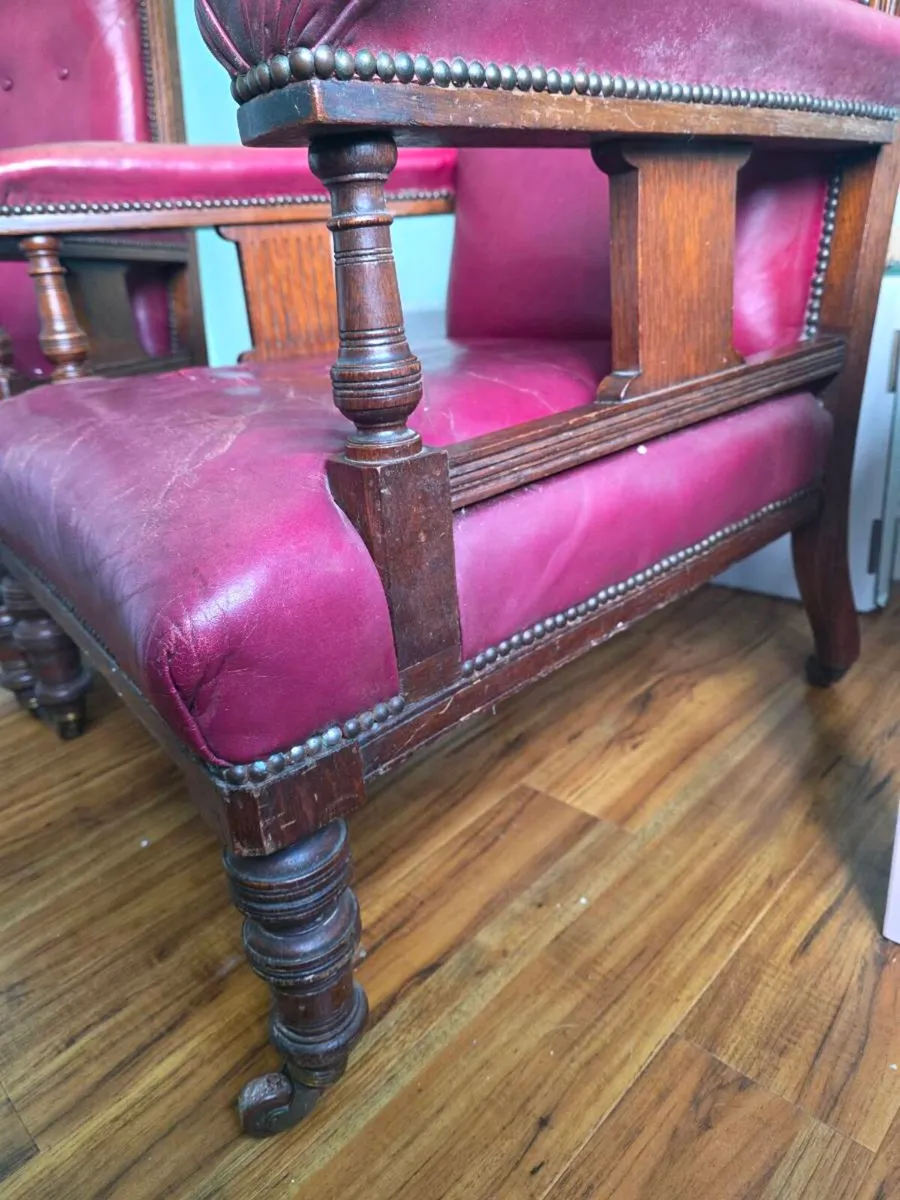 Pair of Antique Leather Library Armchairs - Image 3