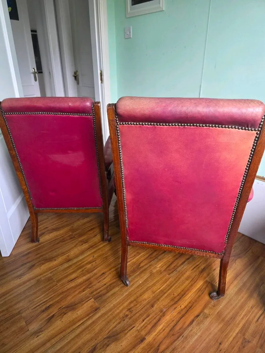 Pair of Antique Leather Library Armchairs - Image 4