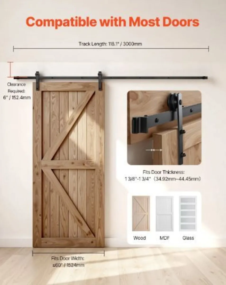 10FT Sliding Barn Door Hardware Kit - Image 4