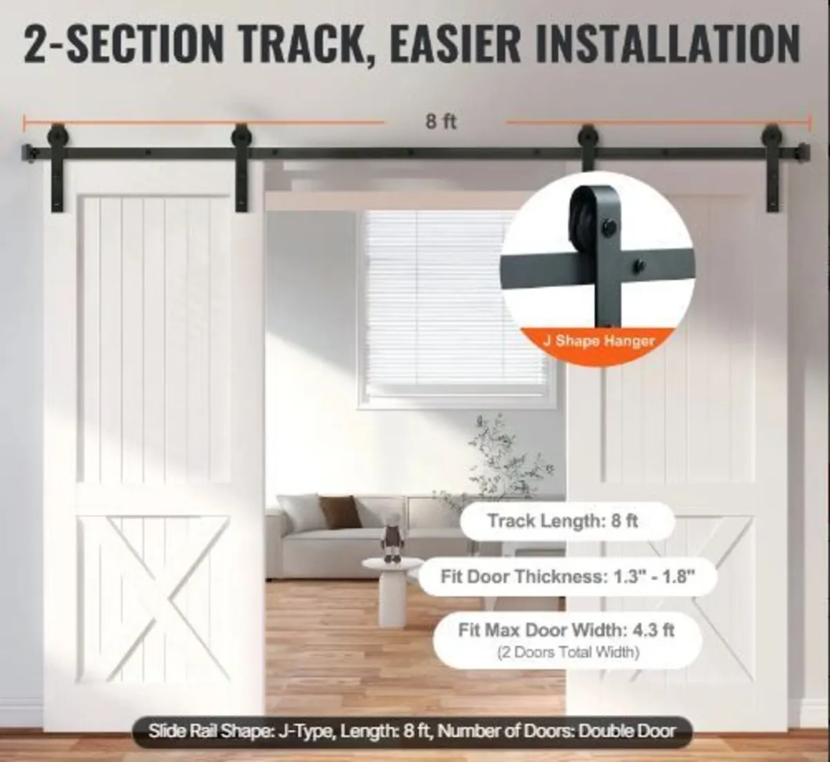 243.8 cm Sliding Barn Door Hardware Kit - Image 3