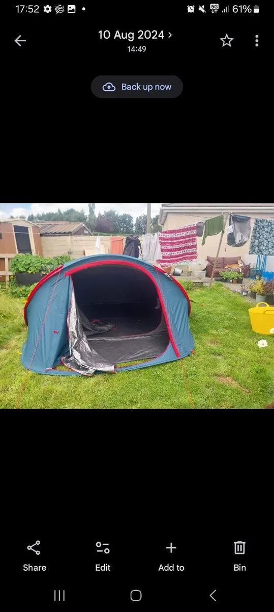 3 man Pop Up Tent,  Excellent Condition - Image 3