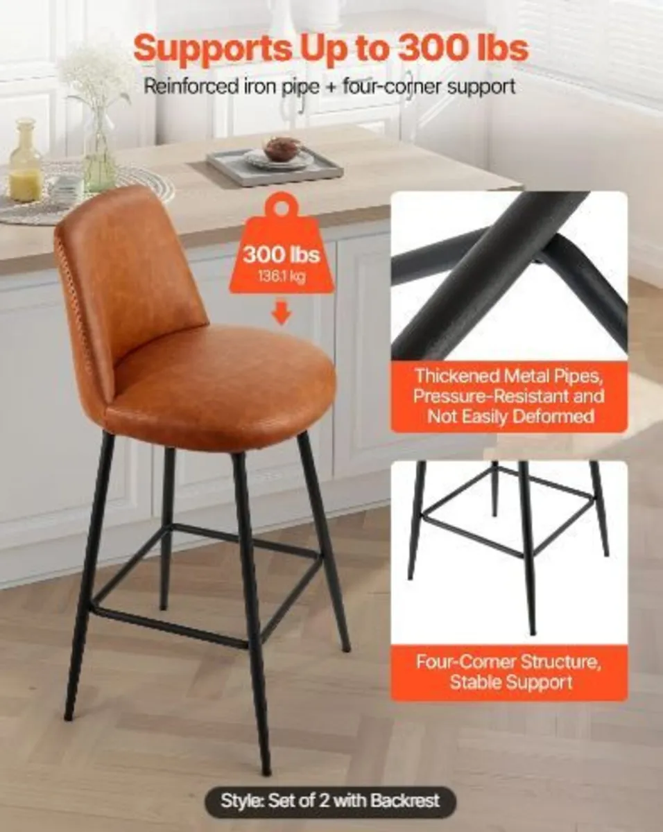 Bar Stool Set of 2, 69cm Counter Height - Image 2
